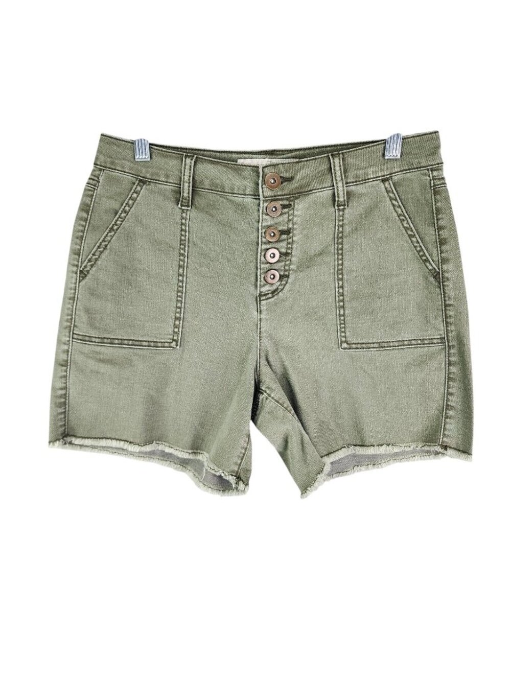 Womens Cato Est. 1946 Green Denim Button Zip Shorts Cotton Blend Stretch Size 8